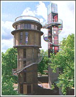 Joachimsthal, Schorfheide-Stadt:
moderner Biorama-Aussichtsturm
und ehemaliger Wasserturm
sowie ...
historische Schinkel-Kreuzkirche